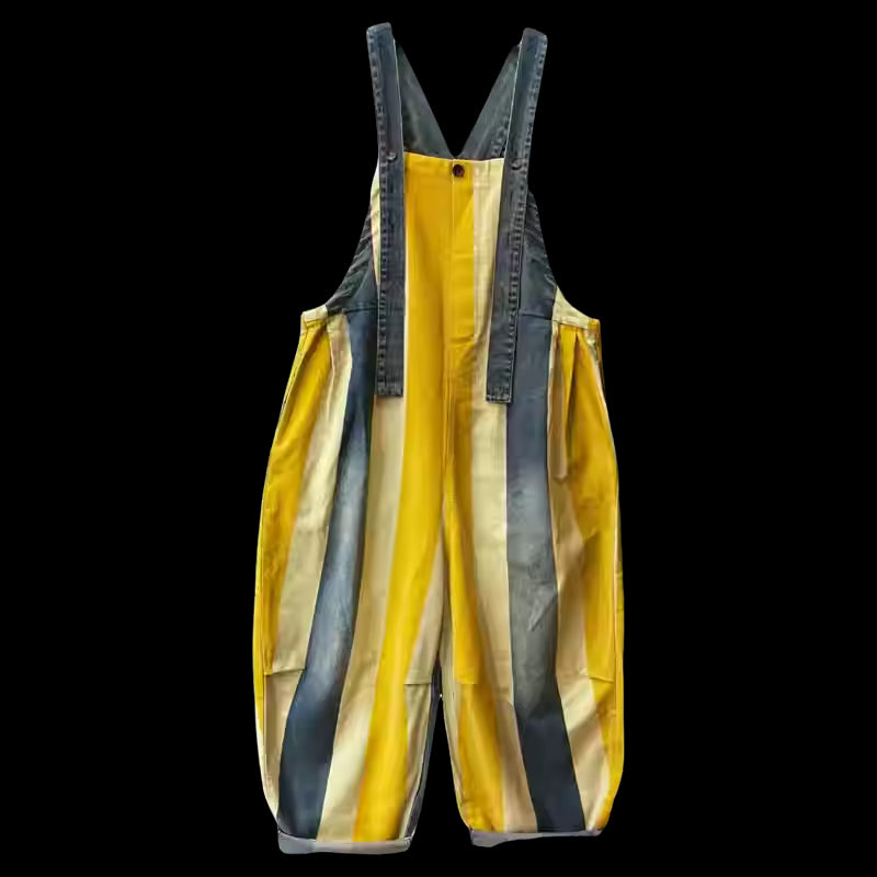 Vintage Stribede Seleshorts Kvinder Løs Bomuldsdenim Jumpsuit