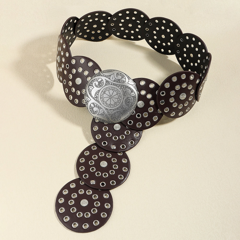 Fashion Punk Exaggerated Round Cutout Personality Belt Ladies Metal Retro Wide Belt