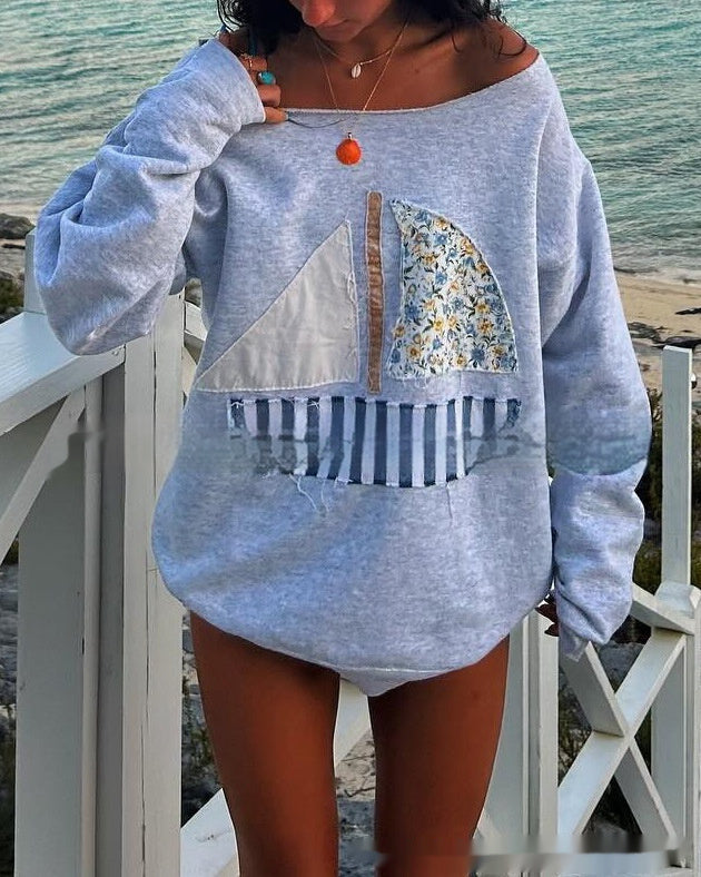 Kvinders Patch Off-shoulder To-vejs Pullover Sweater