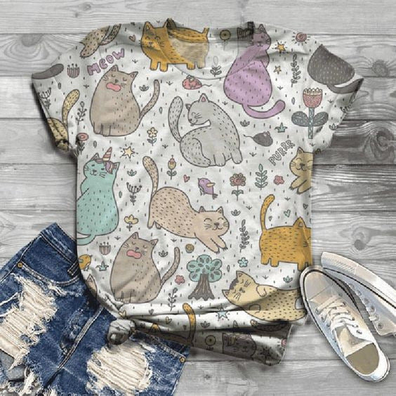 Women's T-shirt Cat Cool 3D Casual City Top