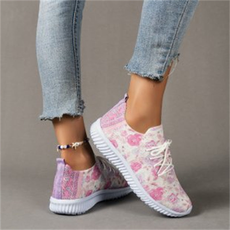 Women's Fashion Casual Flat Lace-up Flying Woven Breathable Sports Shoes