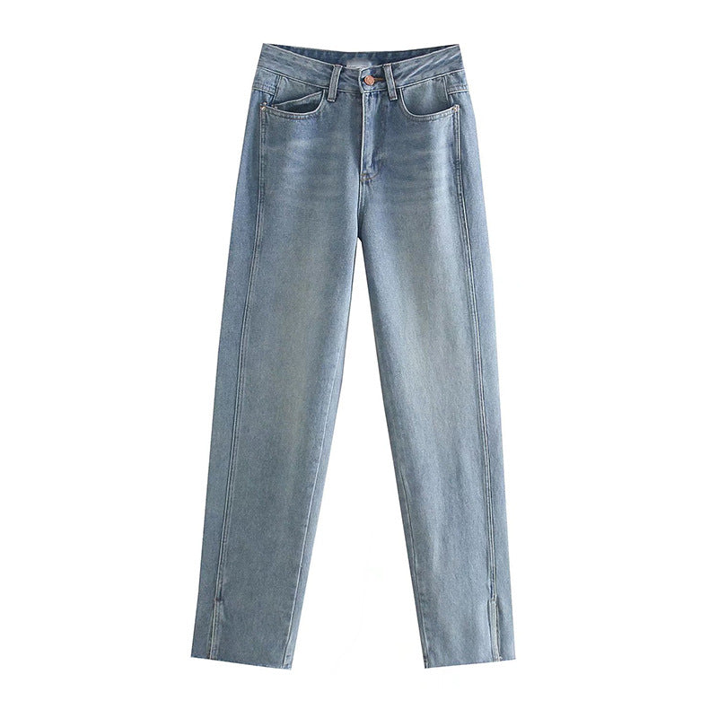Women's Foot Slit High Waist Slim Jeans