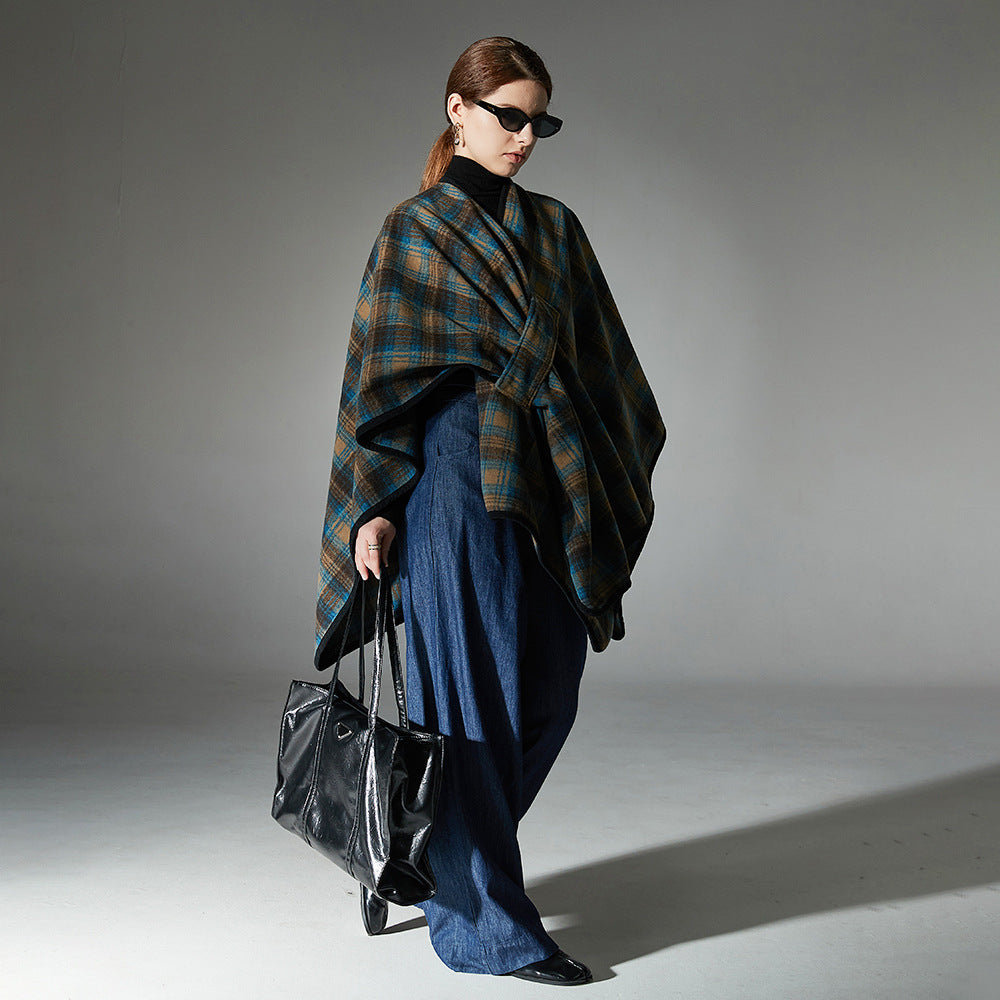 New Women's Fashionable Blue Plaid Shawl