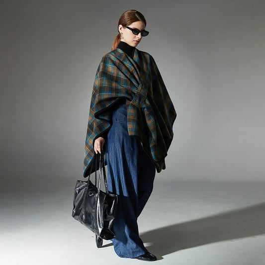 New Women's Fashionable Blue Plaid Shawl