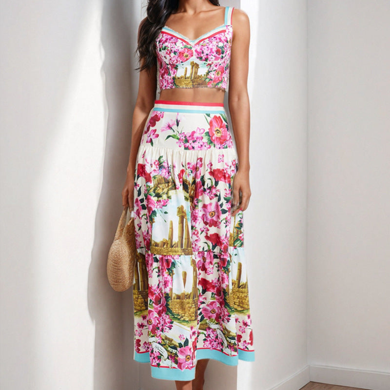 Women's Spliced Tube Top And Suspender Skirt Two-piece Fashion Set