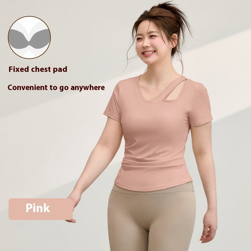 Plus Size Yoga T-shirt Women's Tight Top With Chest Pad