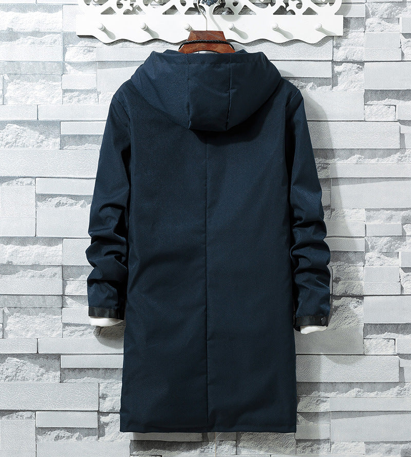 Autumn Hooded Jacket Coat Solid Color Mid Length