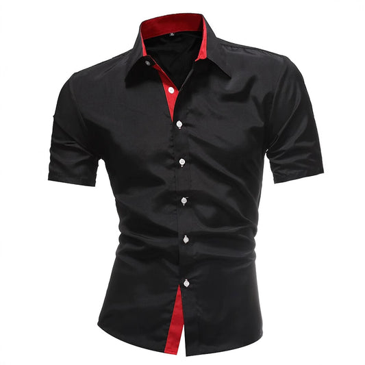 Men's Contrasting-Color Lapel Casual Shirt