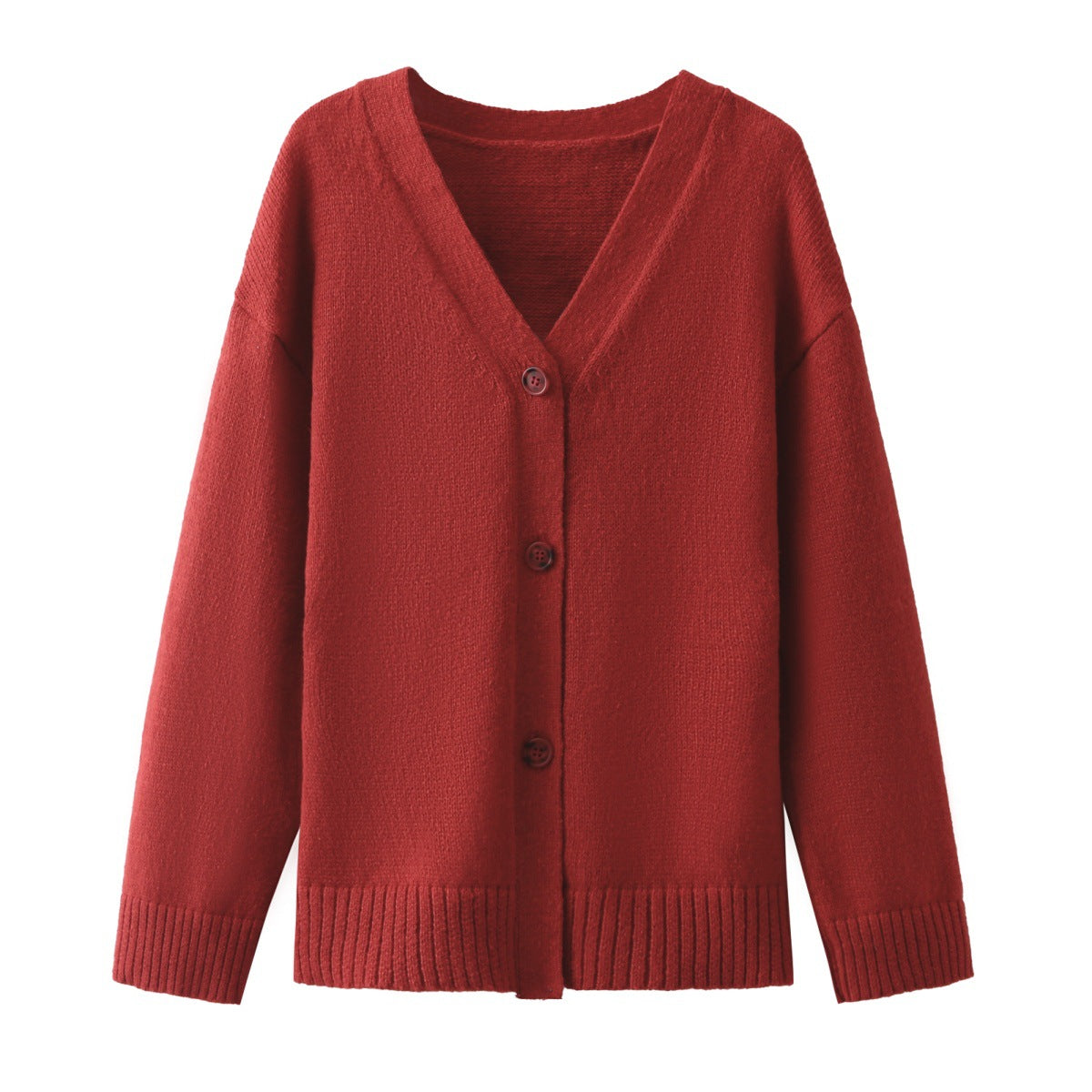 Solid Color And V-neck Fashion Single-breasted Knitted Sweater