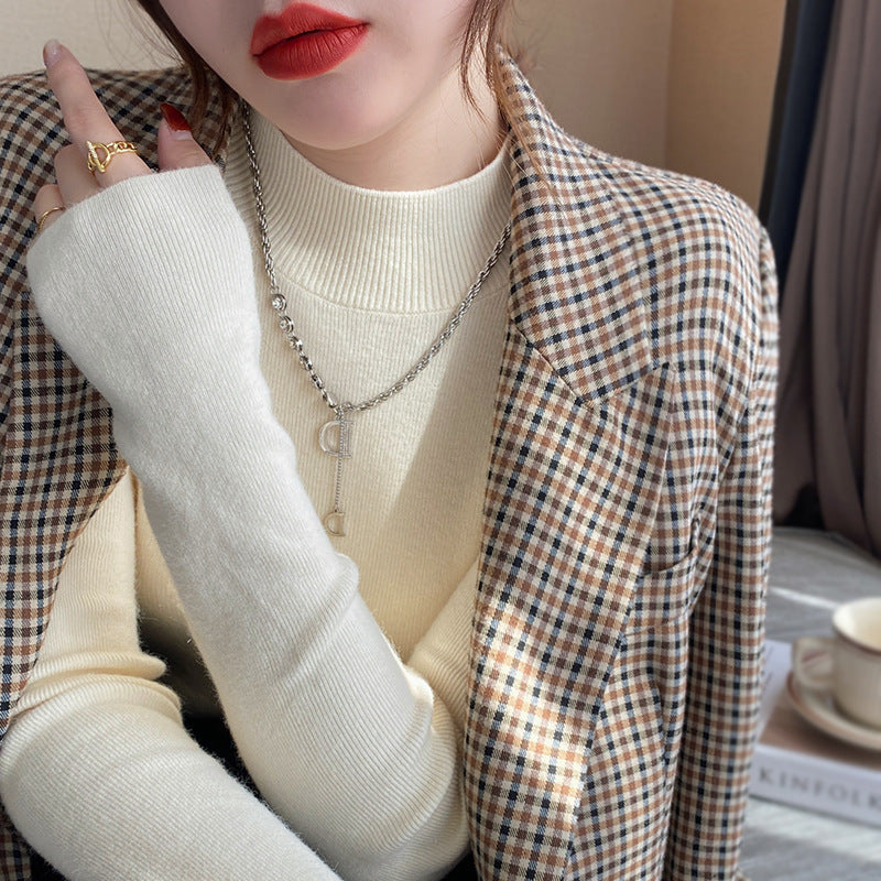 Half High Collar Inner Lining Bottom Sweater Slim Fit Fit Long Sleeved Sweater