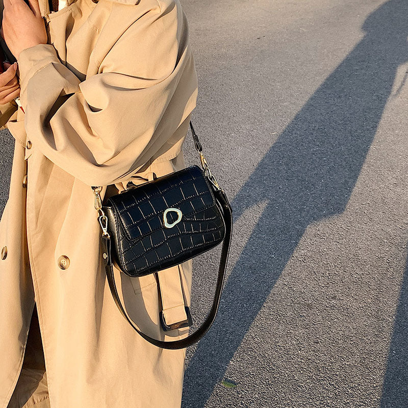 Personality Stone Pattern Stone Cracked Shoulder Bag With Stitching