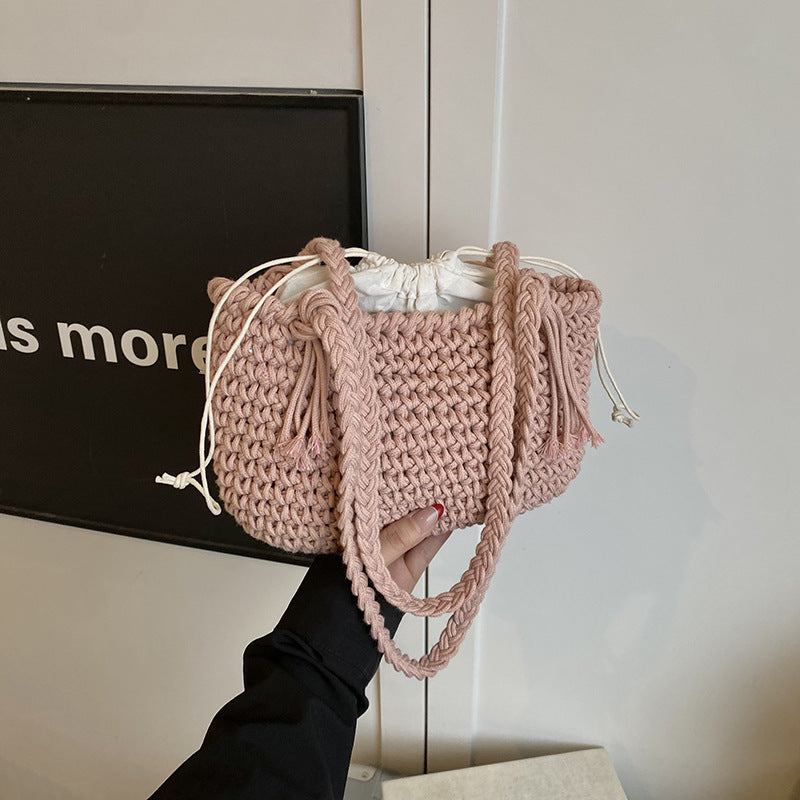 Woven Large Capacity Casual Special-interest Design Personalized Beach Shoulder Bucket Bag