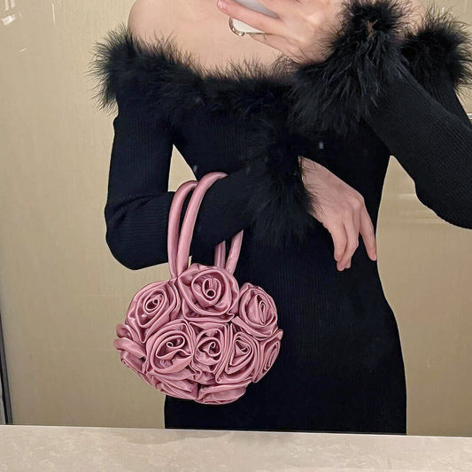 Retro Håndholdt Skrå Håndlavet Blomst Rund Taske