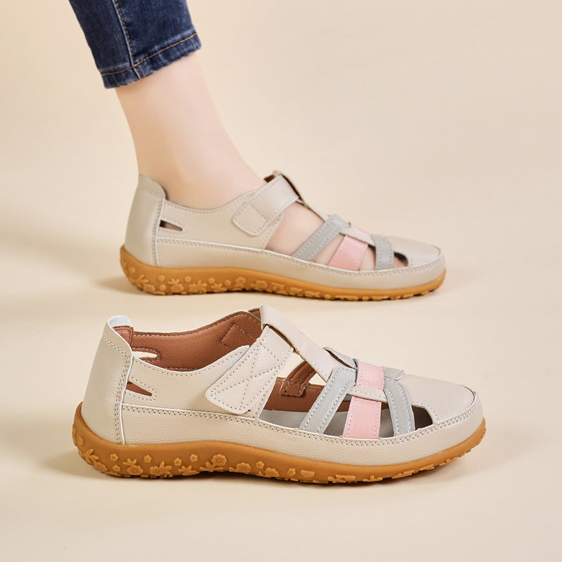 Handmade Retro Sandals Soft Bottom Mom Shoes Velcro