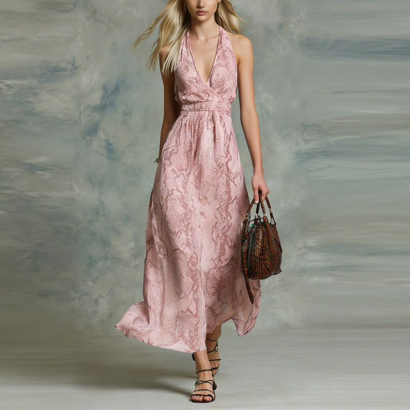 Deep V-neck Sleeveless Halterneck Casual French-style Dress