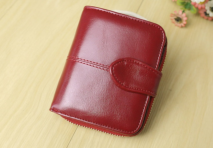 Oil wax skin two fold short coin purse