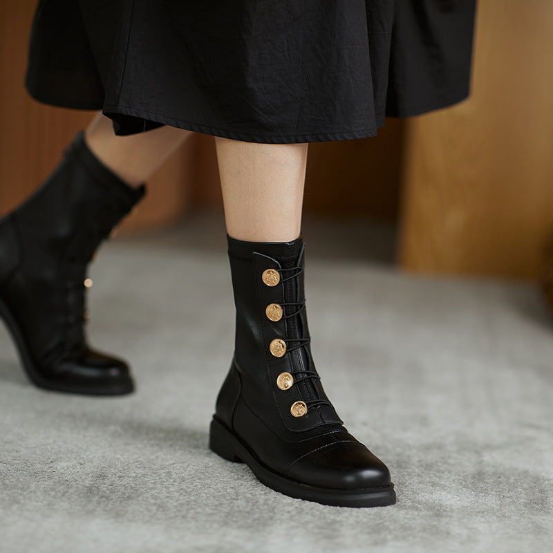 Leather Badge Martin Boots Summer Thin Breathable Stretch Thin