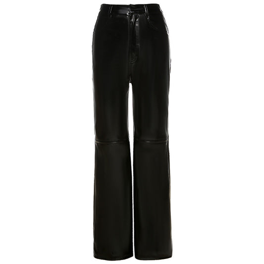 Fashion Street Style Temperament PU Motorcycle Trousers