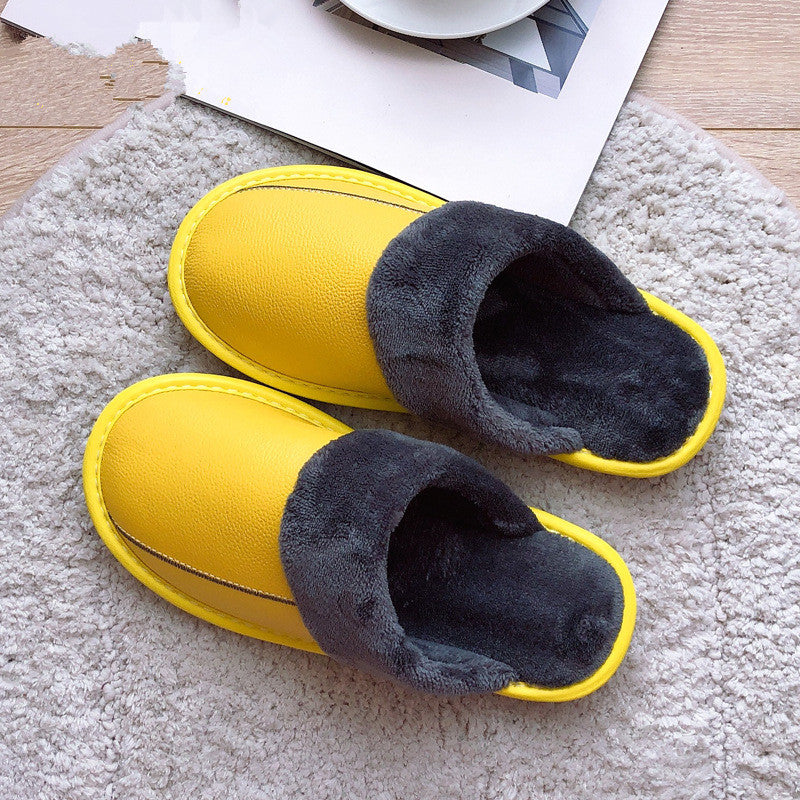 Genuine Leather Surface Cotton Home Waterproof Thick Bottom Plush Warm Slippers