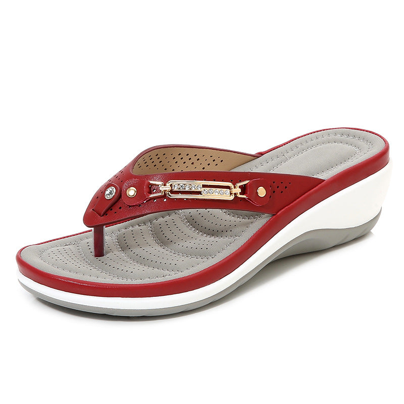 Metal buckle beach net red sandals