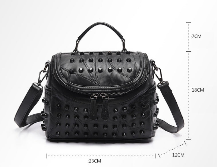 Handbag stitching sheepskin rivet pouch
