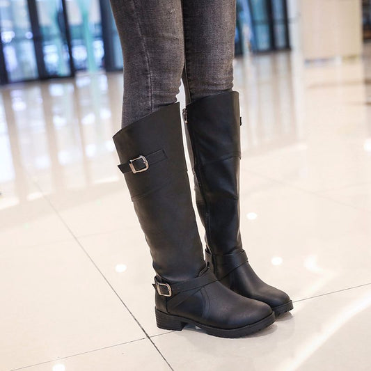 Women's shoes with large belt buckle and Knee Boots