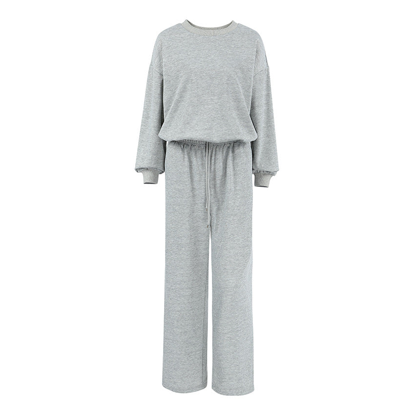 Autumn New Simple Loose Gray Round-collar Sweater