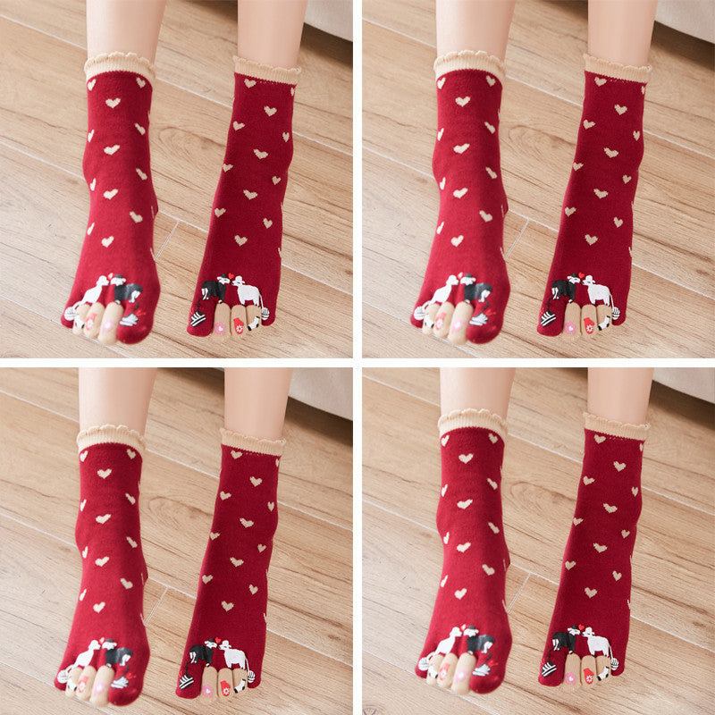Autumn and Winter Cotton Five-finger Socks Women's Tube