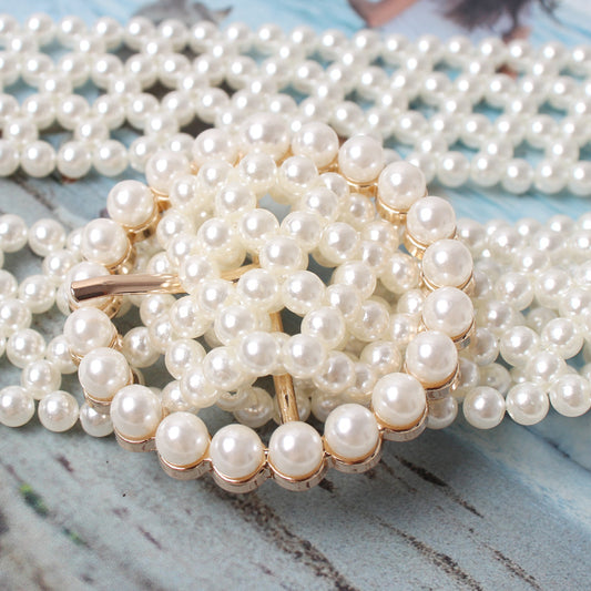 Hand openwork braided pearl belt