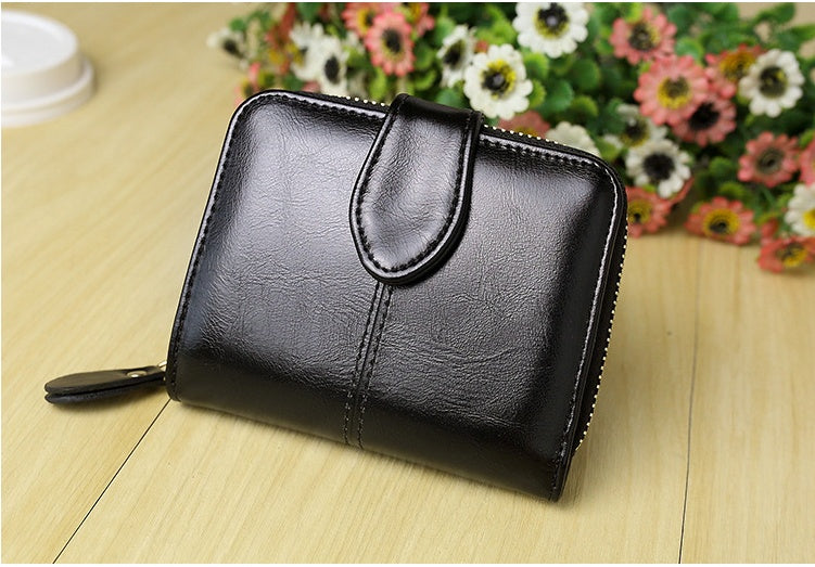 Oil wax skin two fold short coin purse