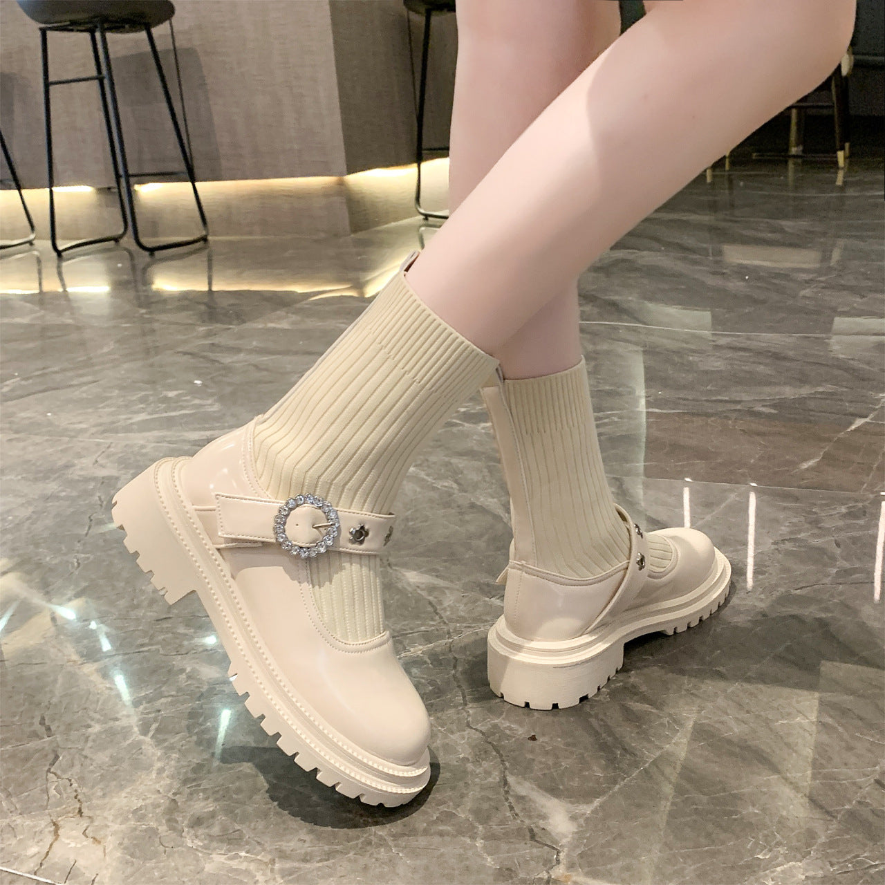 Vintage Good-fit Wool Woven Single Boots Mary Jane Fashion