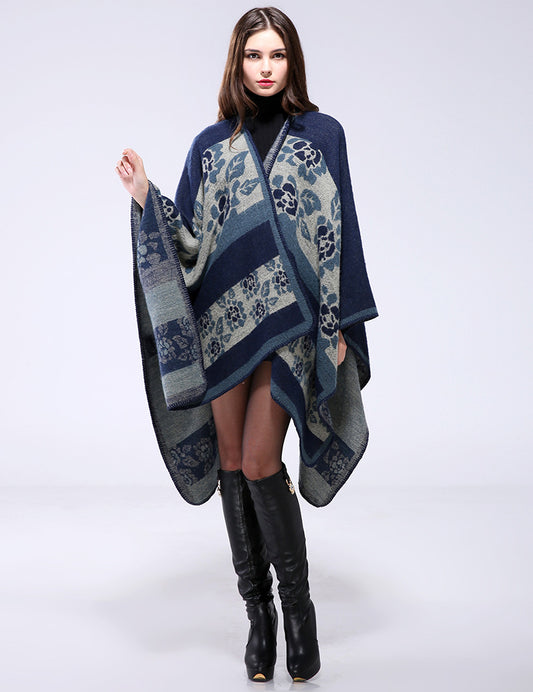 Thickened florets warm cashmere shawl cape