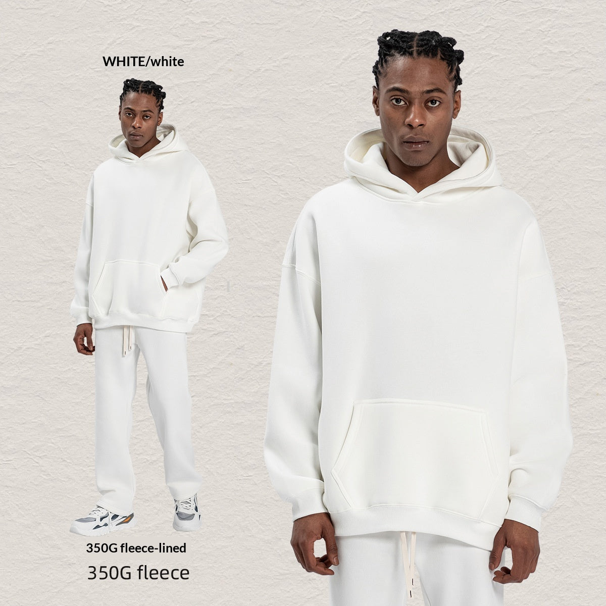 Men's Hooded Sweatshirt Fleece-lined Loose Sweatshirt Set