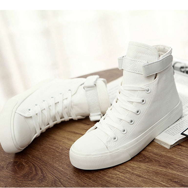 High-top Women's Shoes All Black Canvas British Style