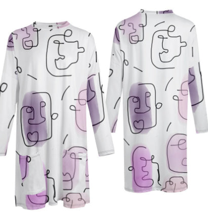 Picasso-style Casual Mid-length Loose-fitting Womens Dress With A Crew Neck