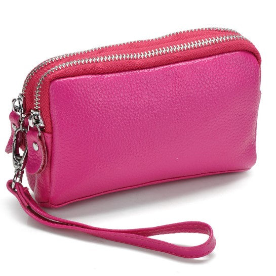 Cowhide double zipper small lady pocket handbag mini mobile bag