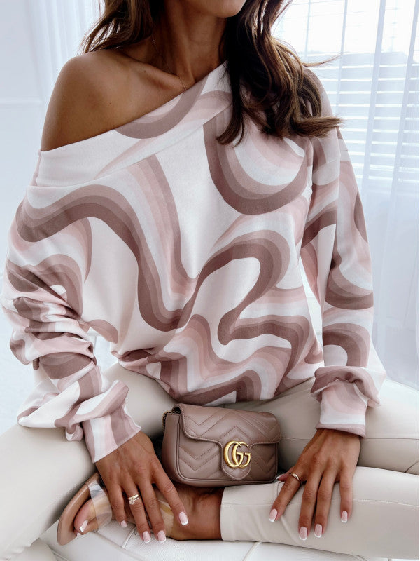 FallWinter Long-sleeve Relaxed-fit Drop-shoulder Top With A Leopard Print