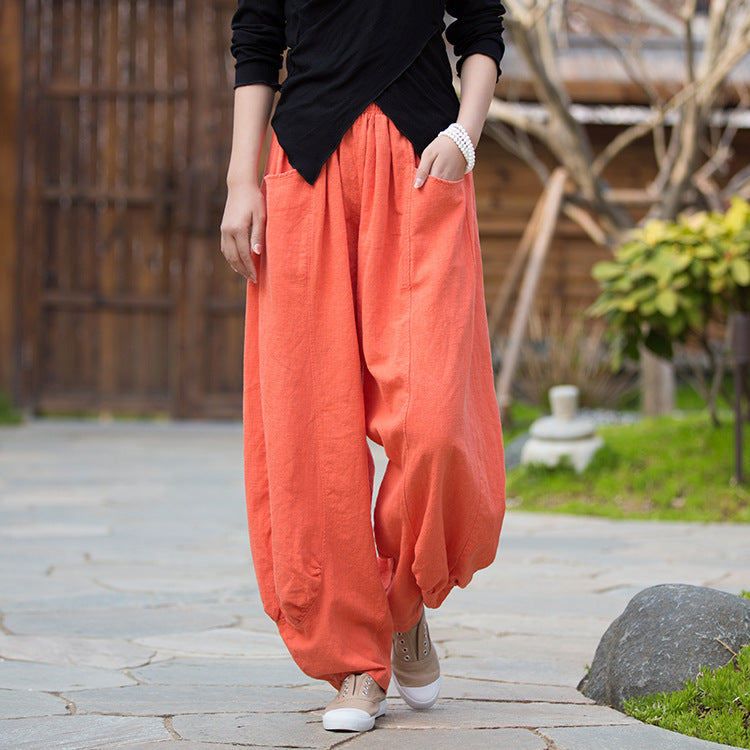 Ramie Stone Washed Soft All-matching Trousers Women