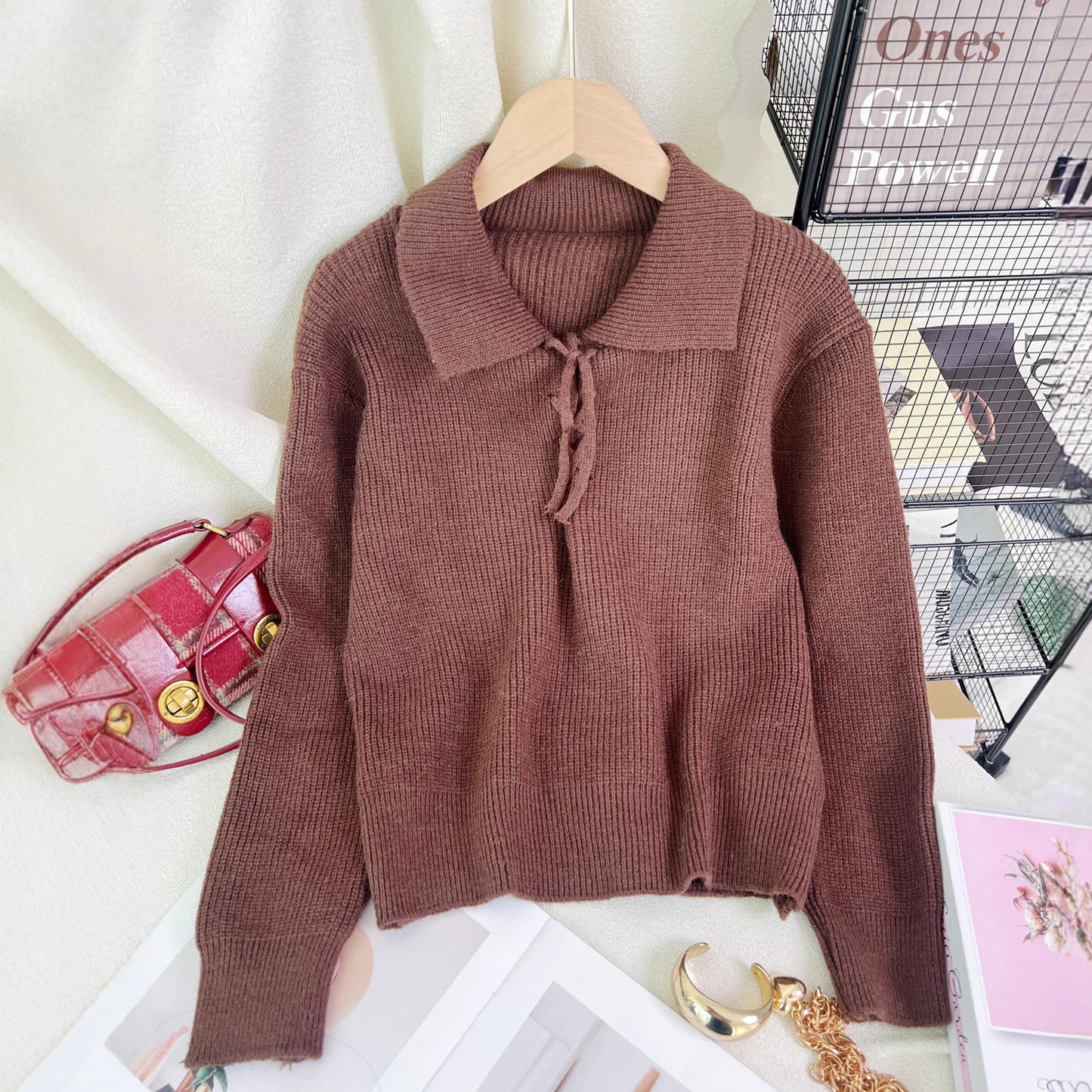 Women's Retro Lace-Up Long Sleeve Sweater