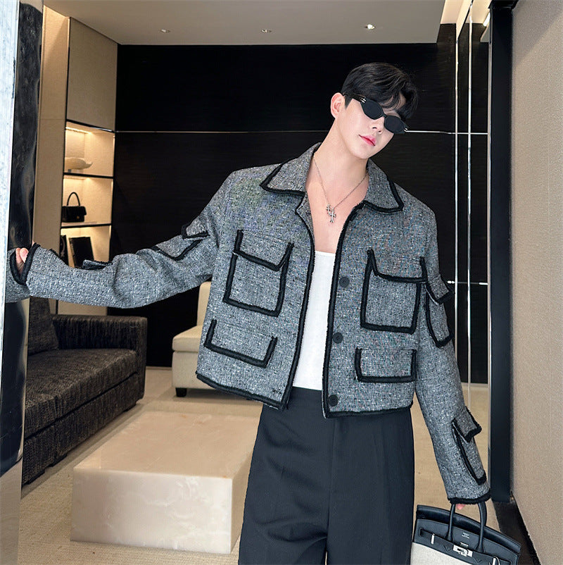 French Niche Multi-pocket Decorative Short Jacket Men's Coat