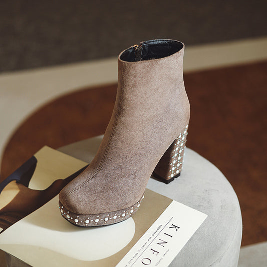 Super High-heeled Slim Simple Suede Single Boots