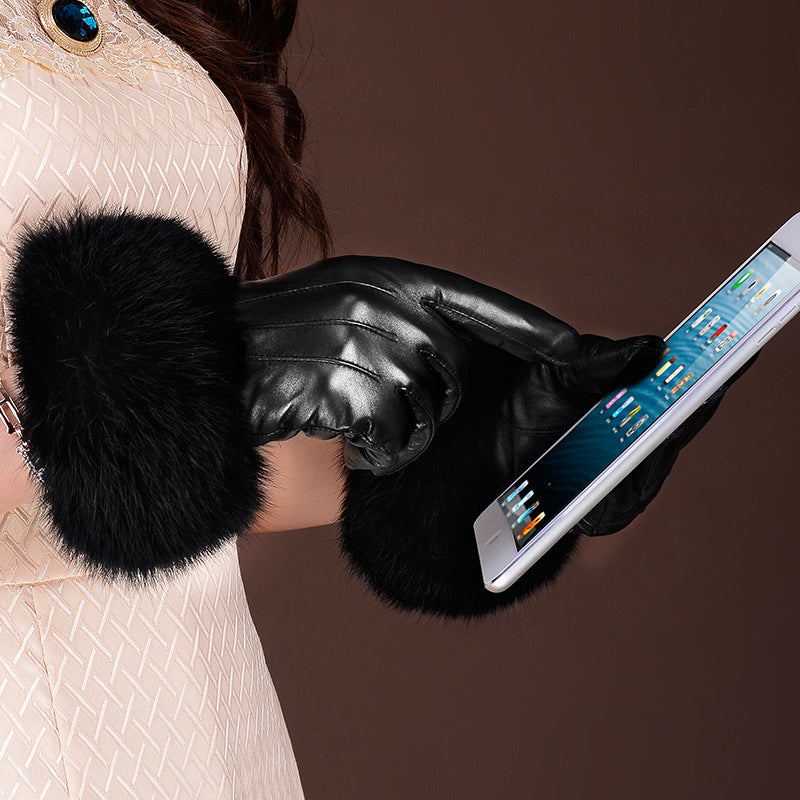 Sheepskin touch screen plus velvet thick warm gloves