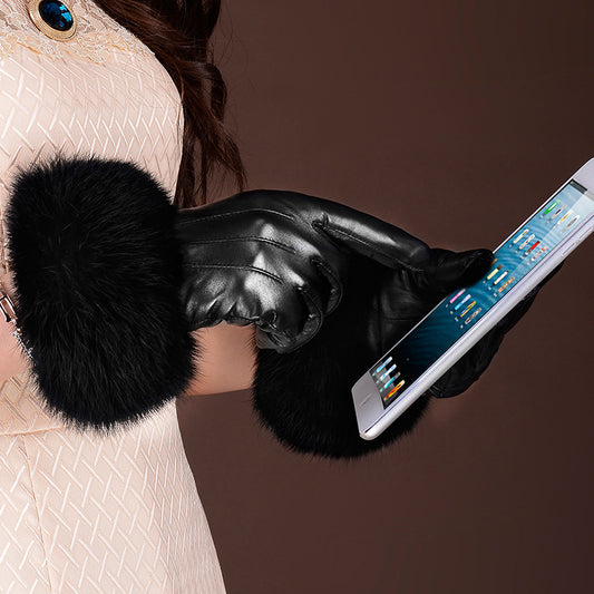 Sheepskin touch screen plus velvet thick warm gloves