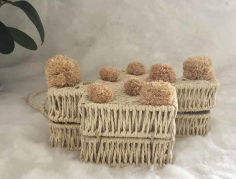 New fashion cactus straw bag smallstyle casual shoulder bag fur ball beach bag
