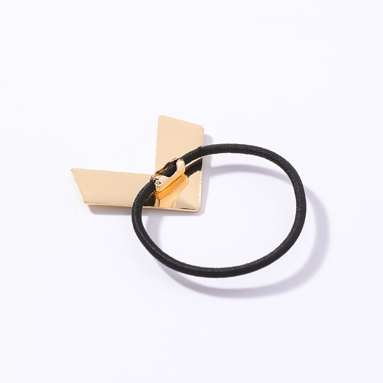 Arrow hair rope V-shaped geometric brushed metal hair ring sweet love rubber band