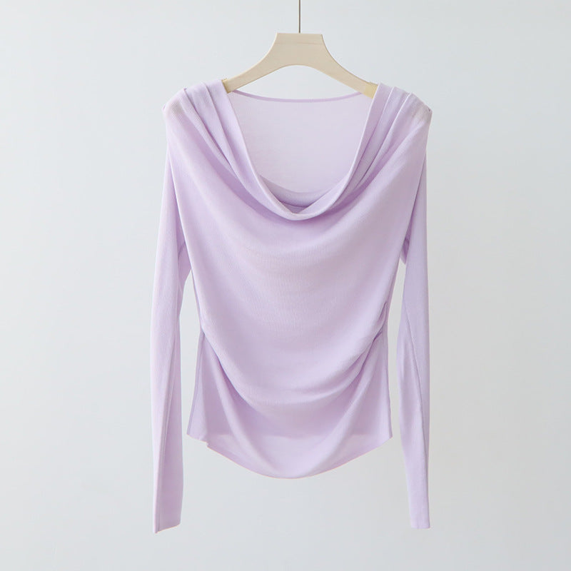 Tencel Blended Silk Long Sleeve Swing Collar Design High-grade Blouse