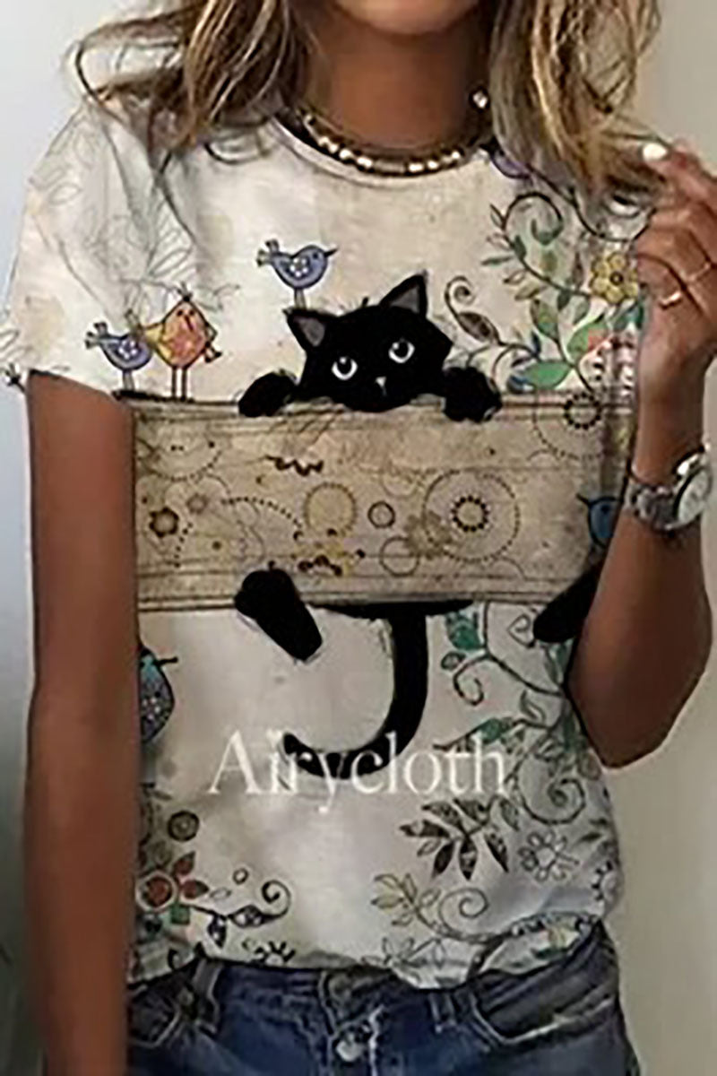 Round Neck Women's Short-sleeved T-shirt Loose Casual