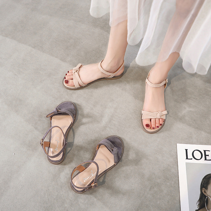 Flat heel buckle Roman shoes