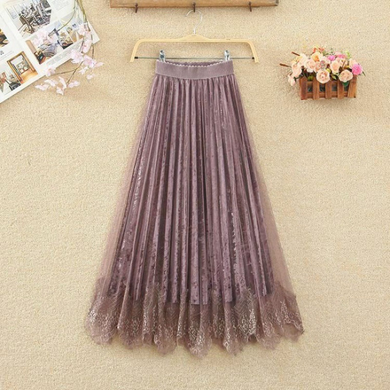 Pleuche Pleated Skirt Women's Autumn And Winter