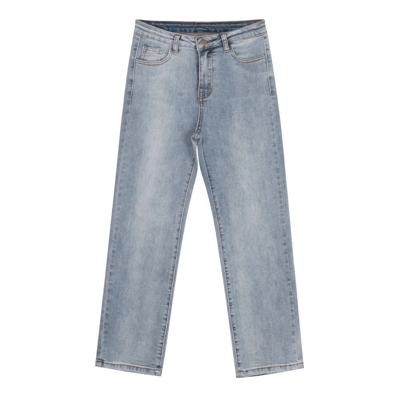 Summer Korean Style Loose Slim High-waisted Straight Cropped Trousers